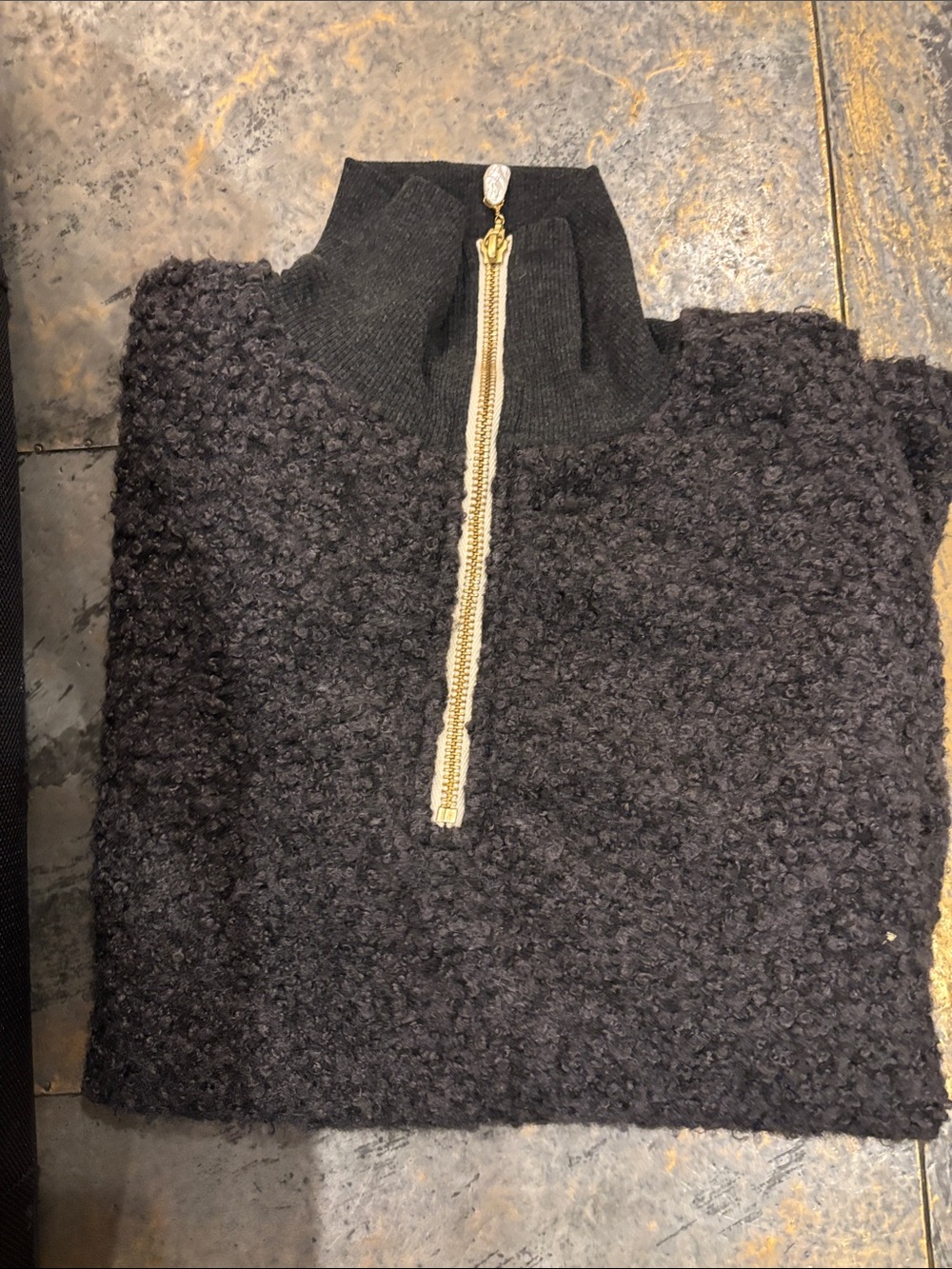 Donni Grey Sherpa Half-Zip Sweater with pearl zip
